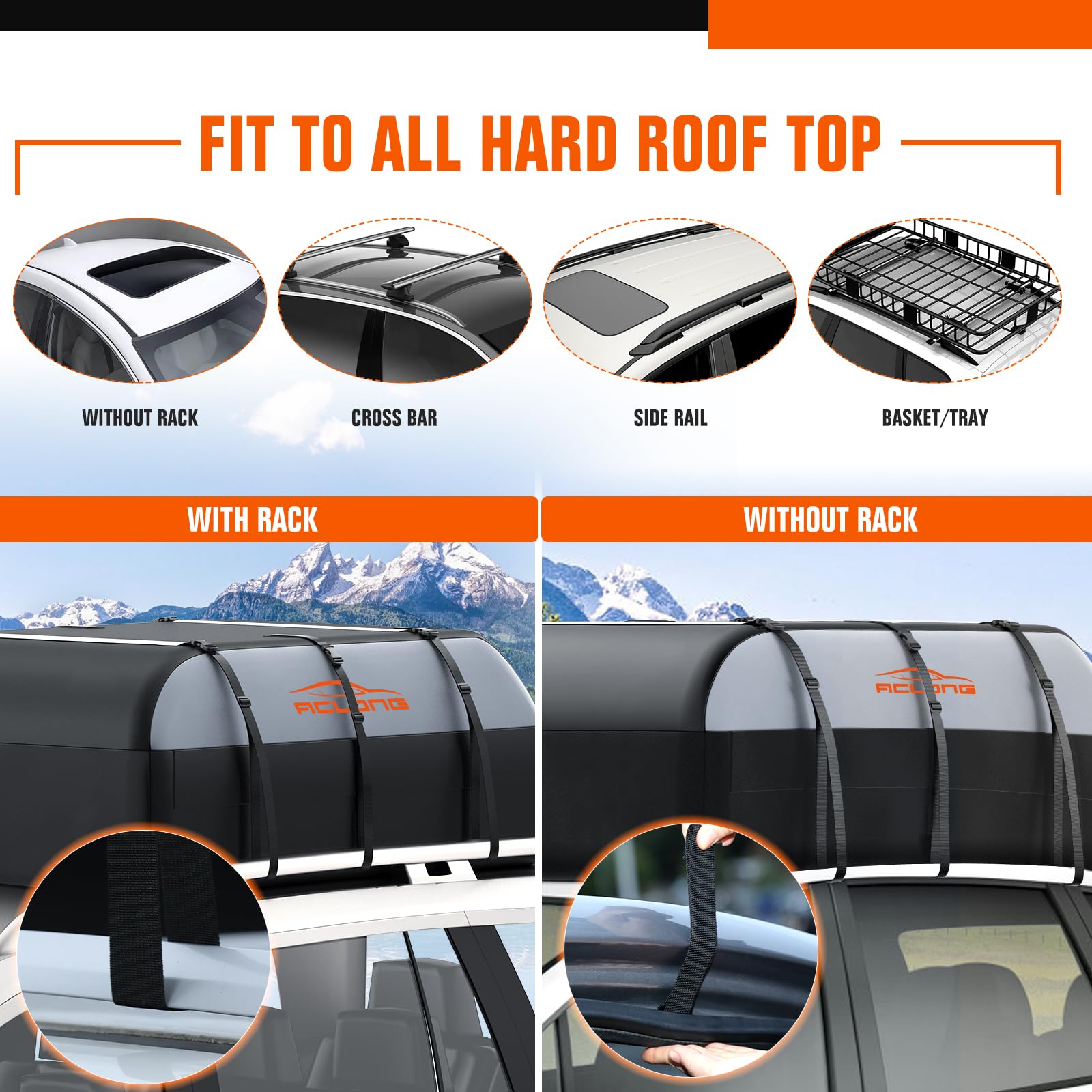 ACLONG Car Roof Bag 21 Cubic Feet 840D Waterproof Rooftop Cargo Carrier Bag for All Cars with/Without Racks Includes Anti-Slip M